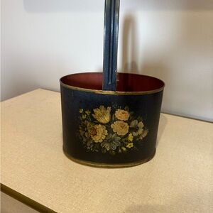 Floral Painted Metal Basket